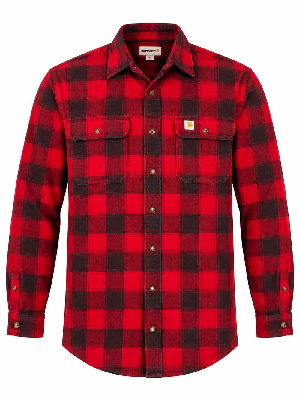 Carhartt Original Fit Red Plaid Flannel Long-Sleeve Shirt, Men’s L-Tall
